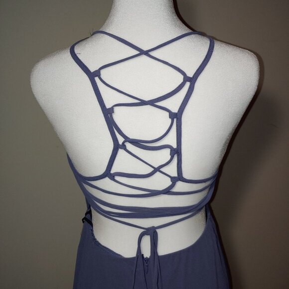Lulus Strappy To Be Here Denim Blue Lace-Up Maxi Dress Size L - Picture 4 of 9